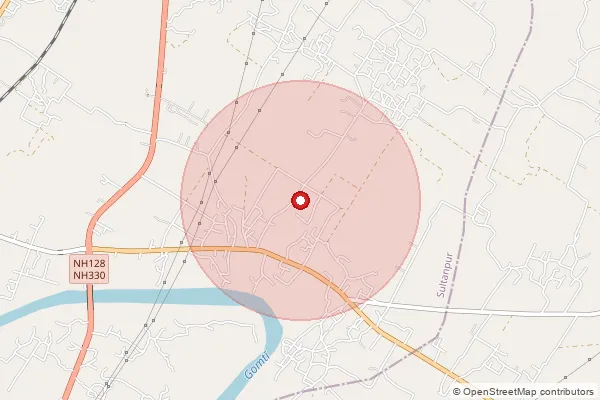 Map showing approximate area covered by Pincode 227814 — Baqghauna Bo, Sultanpur