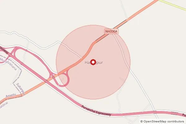 Map showing approximate area covered by Pincode 227815 — Jarai Kalan Bo, Sultanpur