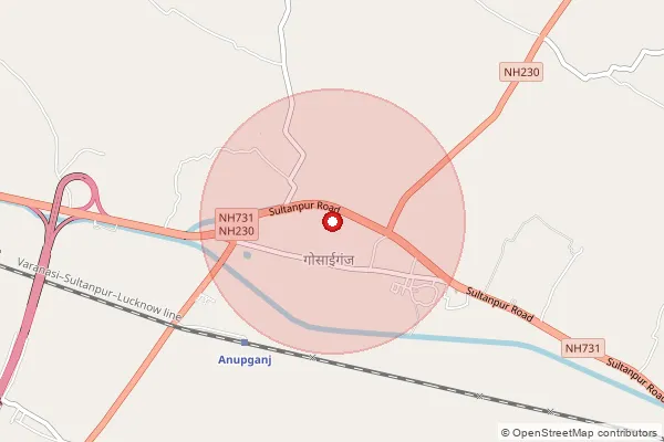 Map showing approximate area covered by Pincode 228119 — Misrauli Bo, Sultanpur