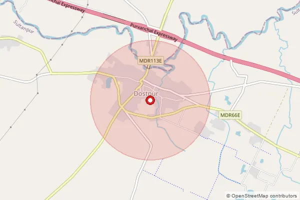 Map showing approximate area covered by Pincode 228131 — Dhanaupur Bo, Sultanpur