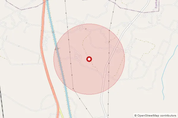 Map showing approximate area covered by Pincode 229402 — Ram Garh Tikaria Bo, Rae Bareli