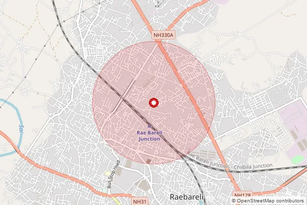 Map showing approximate area covered by Pincode 229404 — Sawaiya Hasan Bo, Rae Bareli