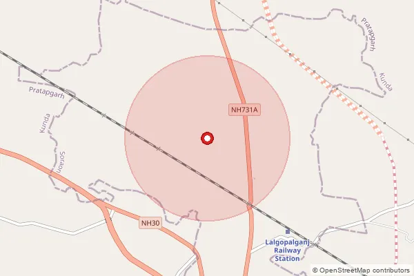 Map showing approximate area covered by Pincode 229413 — Rampur Kotwa Bo, Prayagraj