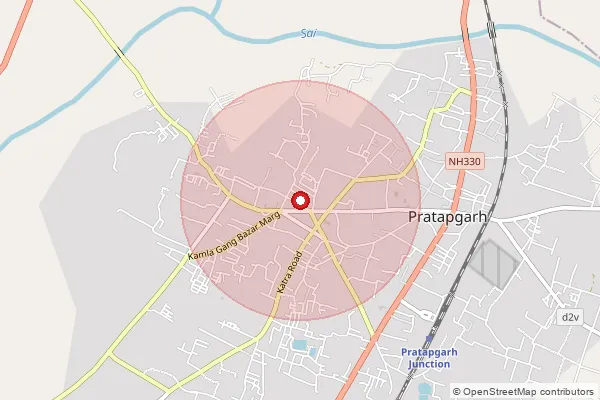 Map showing approximate area covered by Pincode 230001 — Pratapgarh Ho, Pratapgarh