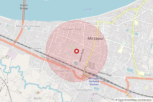 Map showing approximate area covered by Pincode 231001 — Mirzapur Ho, Mirzapur