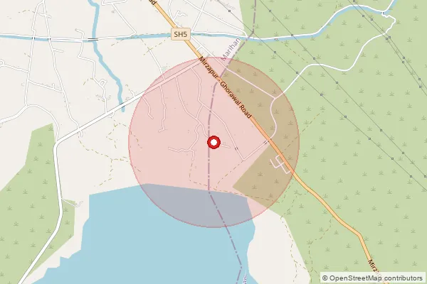 Map showing approximate area covered by Pincode 231309 — Padaria Kala Bo, Mirzapur