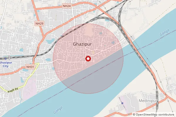 Map showing approximate area covered by Pincode 233001 — Ghazipur Ho, Ghazipur