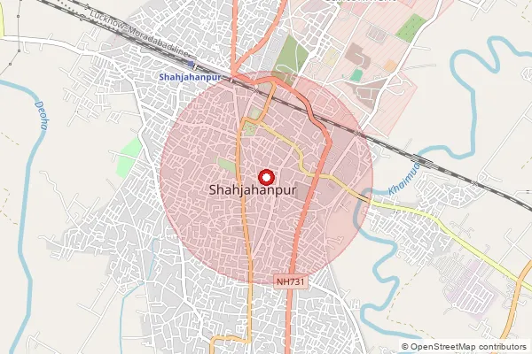 Map showing approximate area covered by Pincode 242407 — Bharribasantpur Bo, Shahjahanpur