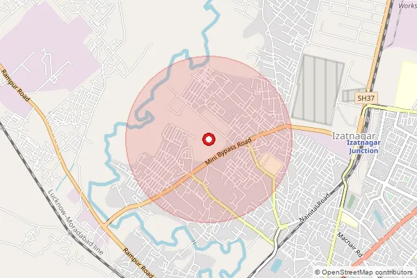 Map showing approximate area covered by Pincode 243002 — Rithora Bo, Bareilly