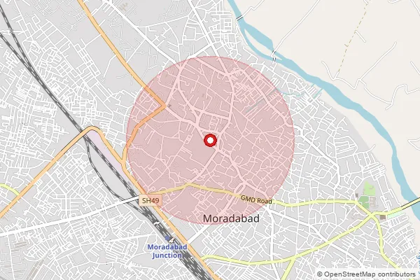 Map showing approximate area covered by Pincode 244001 — Moradabad Ho, Moradabad