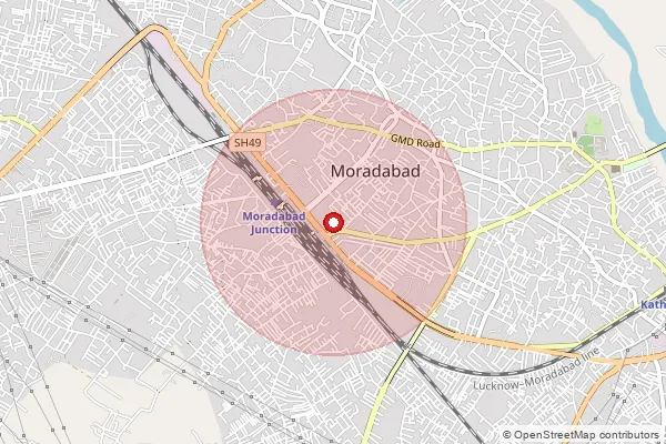 Map showing approximate area covered by Pincode 244105 — Vikas Bhawan Moradabad So, Moradabad