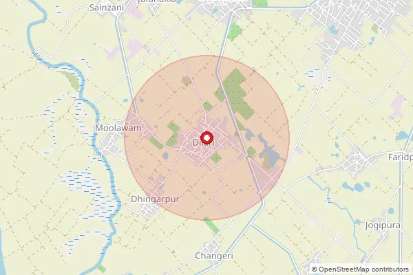 Map showing approximate area covered by Pincode 244401 — Sadarpur B.O, Amroha