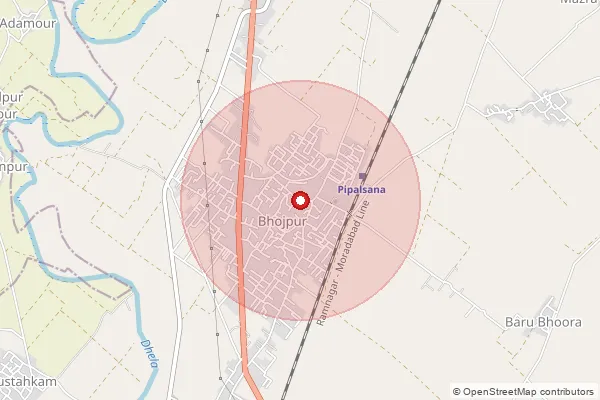 Map showing approximate area covered by Pincode 244402 — Bhagatpur Tanda Bo, Moradabad