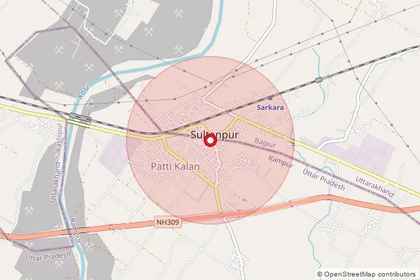 Map showing approximate area covered by Pincode 244720 — Sultanpur Patti, Udam Singh Nagar
