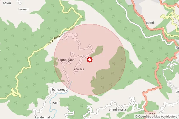 Map showing approximate area covered by Pincode 246113 — Falda Bo, Pauri Garhwal