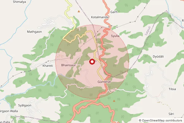 Map showing approximate area covered by Pincode 246121 — Khera Bo, Pauri Garhwal