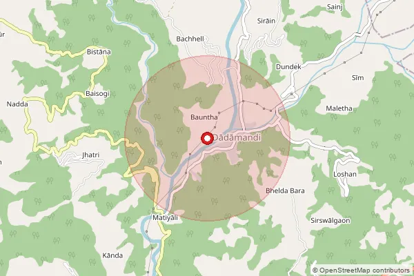 Map showing approximate area covered by Pincode 246124 — Rajbat Bo, Pauri Garhwal