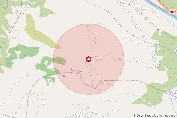 Map showing approximate area covered by Pincode 246125 — Rampur Chatti Bo, Pauri Garhwal