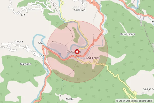 Map showing approximate area covered by Pincode 246127 — Hanumanti Bo, Pauri Garhwal