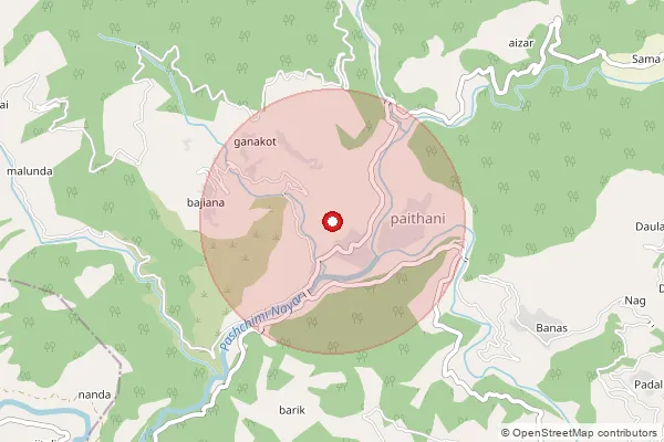 Map showing approximate area covered by Pincode 246130 — Banani Bo, Pauri Garhwal