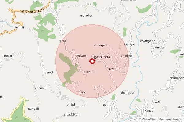 Map showing approximate area covered by Pincode 246131 — Bachali Bo, Pauri Garhwal