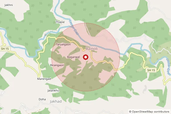 Map showing approximate area covered by Pincode 246141 — Kotbangar Bo, Rudra Prayag