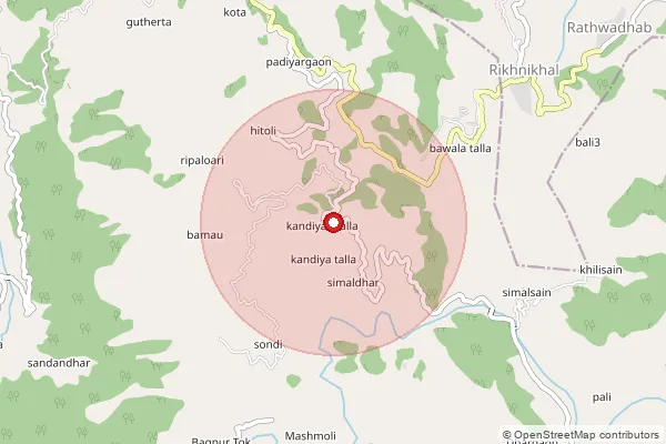 Map showing approximate area covered by Pincode 246144 — Paranda Bo, Pauri Garhwal
