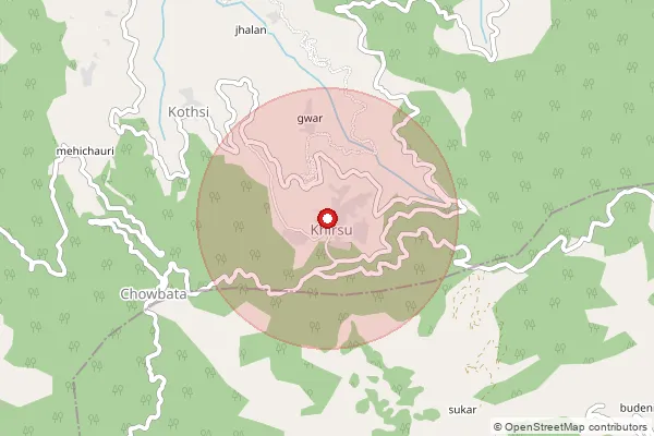 Map showing approximate area covered by Pincode 246147 — Pokhri Chalansyun Bo, Pauri Garhwal