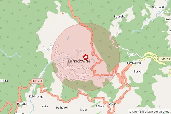 Map showing approximate area covered by Pincode 246155 — Lansdowne Ho, Pauri Garhwal