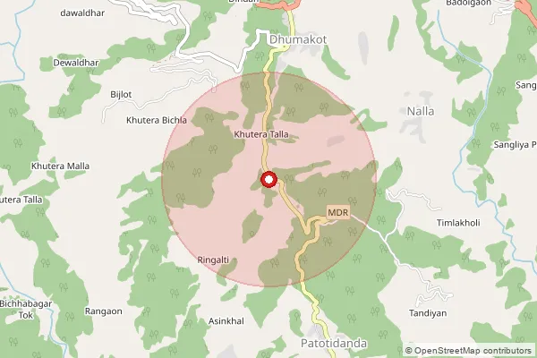 Map showing approximate area covered by Pincode 246161 — Taria Bo, Pauri Garhwal