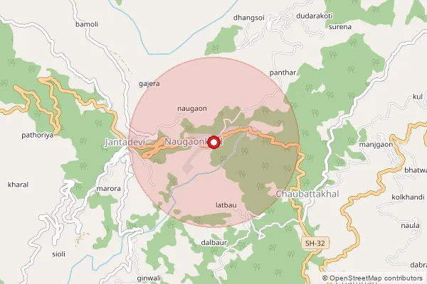 Map showing approximate area covered by Pincode 246162 — Chamnao Bo, Pauri Garhwal