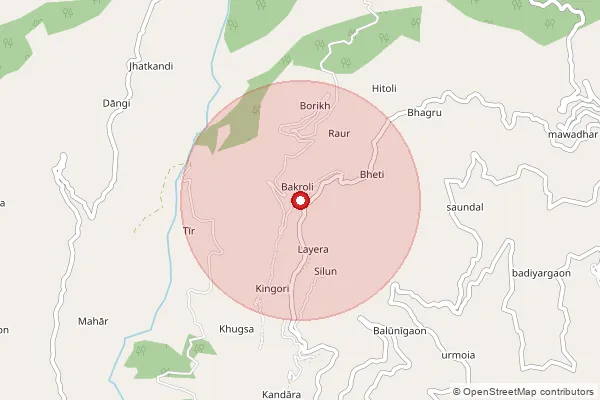 Map showing approximate area covered by Pincode 246163 — Siron Bo, Pauri Garhwal