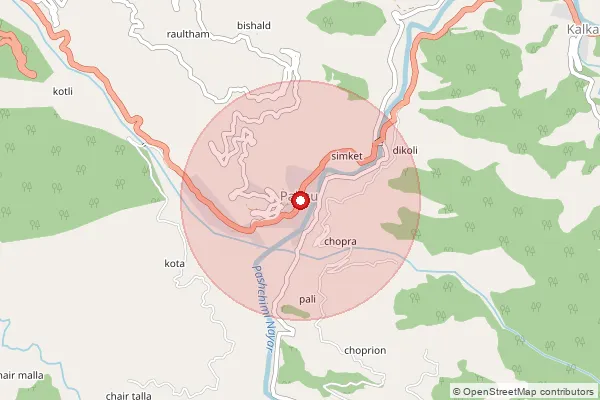 Map showing approximate area covered by Pincode 246164 — Champeshwar Bo, Pauri Garhwal