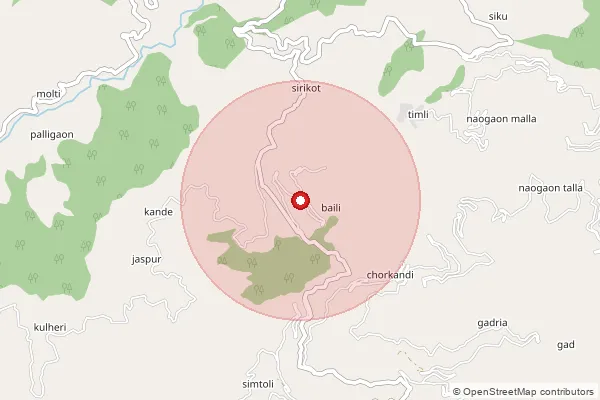 Map showing approximate area covered by Pincode 246165 — Uragi Bo, Pauri Garhwal