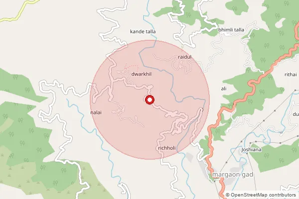 Map showing approximate area covered by Pincode 246166 — Pali Bo, Pauri Garhwal
