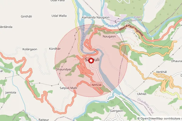Map showing approximate area covered by Pincode 246172 — Kulhar Bo, Pauri Garhwal