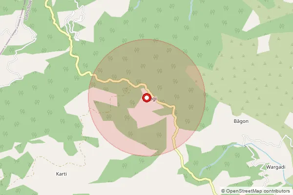 Map showing approximate area covered by Pincode 246173 — Gend Bo, Pauri Garhwal