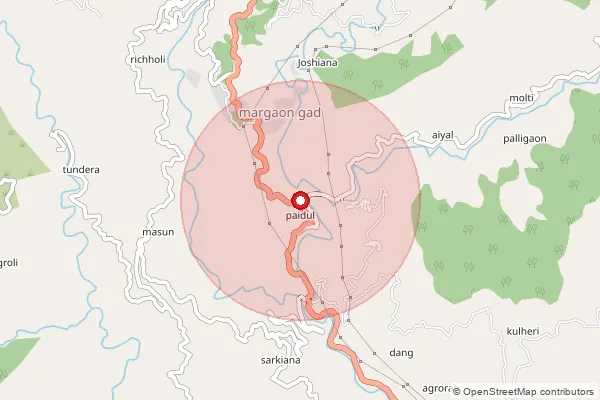 Map showing approximate area covered by Pincode 246176 — Agrora Bo, Pauri Garhwal