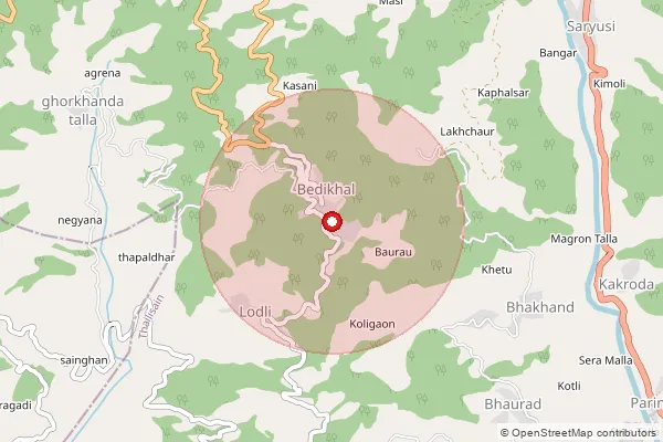 Map showing approximate area covered by Pincode 246177 — Saindhar Bo, Pauri Garhwal