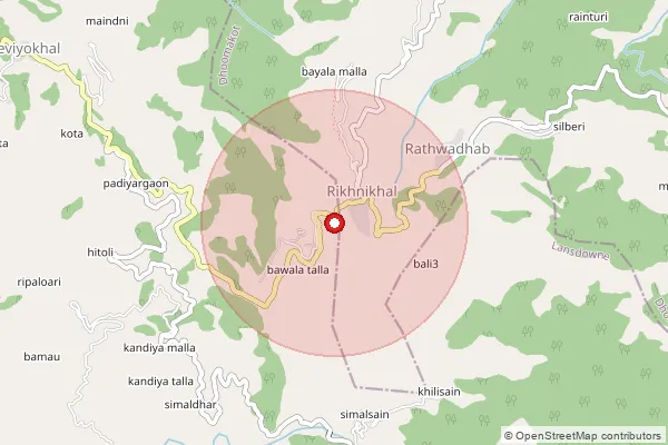 Map showing approximate area covered by Pincode 246179 — Chaukuri Bo, Pauri Garhwal