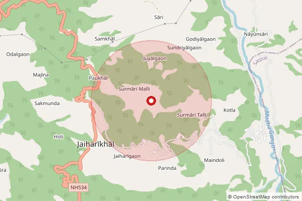 Map showing approximate area covered by Pincode 246193 — Mandoli Malli Bo, Pauri Garhwal