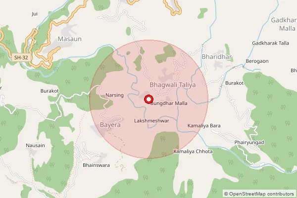 Map showing approximate area covered by Pincode 246275 — Gadkharak Malla Bo, Pauri Garhwal