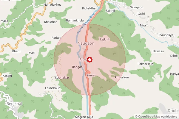 Map showing approximate area covered by Pincode 246278 — Lachhi Bo, Pauri Garhwal