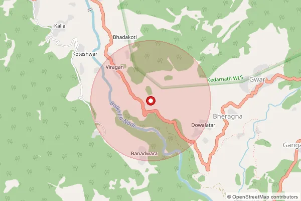 Map showing approximate area covered by Pincode 246401 — Gopeshwar Ho, Chamoli