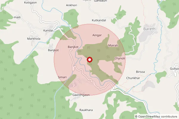 Map showing approximate area covered by Pincode 246426 — Maikot Bo, Chamoli