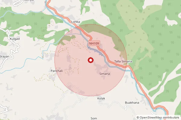 Map showing approximate area covered by Pincode 246428 — Rohira Bo, Chamoli