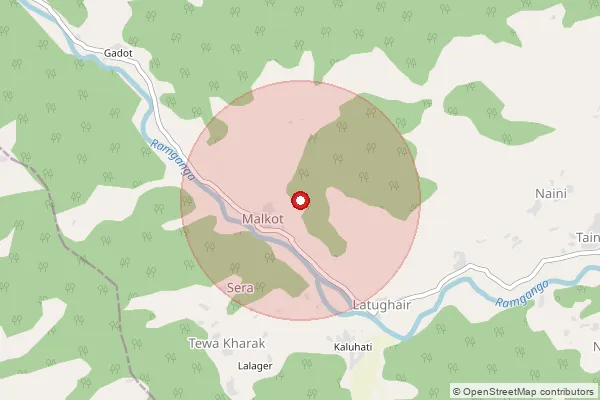 Map showing approximate area covered by Pincode 246431 — Koonigarh Bichali Bo, Chamoli