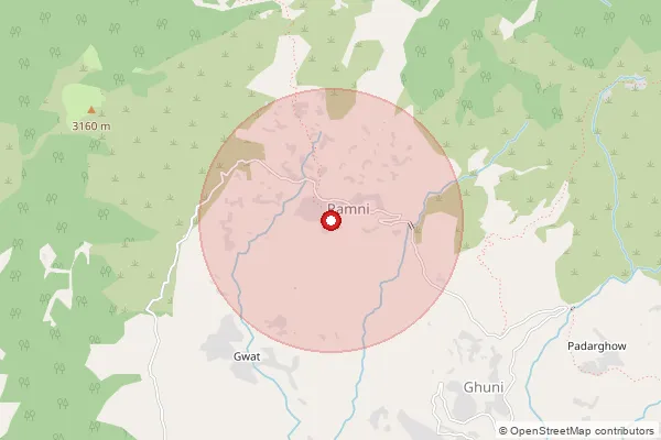 Map showing approximate area covered by Pincode 246435 — Bhenti Bo, Chamoli