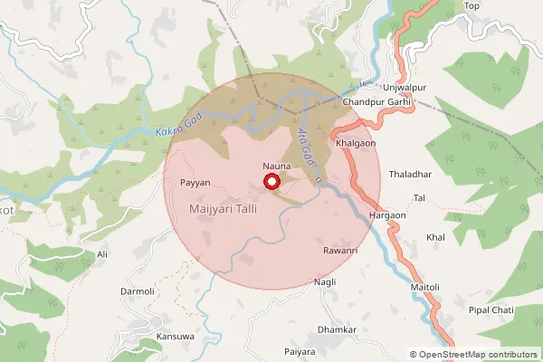 Map showing approximate area covered by Pincode 246440 — Kirsal Bo, Chamoli
