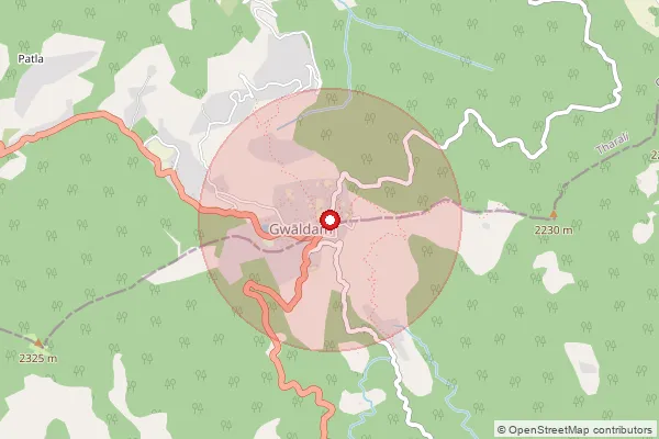 Map showing approximate area covered by Pincode 246441 — Chiringa Bo, Chamoli